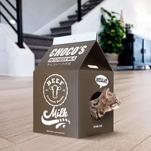 Milk Box Cat Condo Scratcher House Recycled Durable Corrugated Paper Durable Scratching Box Cat Scratcher
