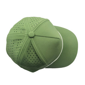 녹색 사용자 정의 고무 패치 Gorras 하드 탑 방수 야구 모자 로프 천공 레이저 컷 구멍 스포츠 성능 모자 - Product Image 4