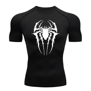 T-shirt de compression pour homme avec motif toile d'araignée, soutien musculaire 3D, haut d'entraînement respirant, haut de performance à haute élasticité - Product Image 1