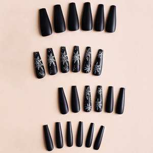 Cadeau de Noël : 24 <span class=keywords><strong>faux</strong></span> <span class=keywords><strong>ongles</strong></span> carrés en acrylique, style français, design luxueux doré pailleté, à presser, amovibles - Product Image 4