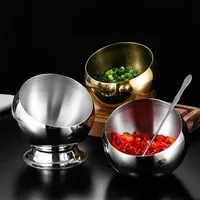 Articles de cuisine, bols en acier inoxydable inclinés, récipients de rangement, bol à sauce sphérique avec couvercle, bol de restaurant, vaisselle de buffet