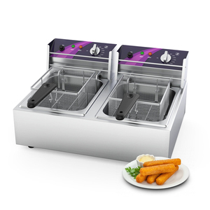 Kommerzielle Doppelzylinder-Fritteuse, 2500 W, 10 l + 10 l Olkapazitat, Rechteckige Elektrische Fritteuse Aus Edelstahl - Product Image 1