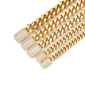 Moda Lüks Hip Hop Takı 18 Ayar Altın Kaplama Kalın Paslanmaz Çelik Miami Küba Zinciri Erkek Kolye - Product Image 4