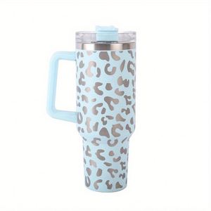 Gobelet isotherme sous vide en acier inoxydable 304 de 40 oz avec motif léopard gravé au laser fluorescent et paille intégrée - Product Image 6