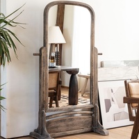 Miroir de table rustique en bois massif mat de style vintage avec crochets porte-serviettes pour présentation de maquillage et cosmétiques