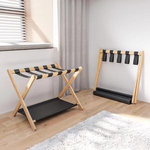 Estante de almacenamiento plegable de bambú de 2 niveles para equipaje, para uso en dormitorio u hotel. - Product Image 1