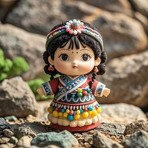 Mini Ethnic Doll <b>Plastic</b> Toy With Colorful <b>Beads</b> And Traditional Costume For Girls Age 5 To 7 Years - Product Image 1