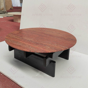 Tavolino da Caffè in Travertino Rosso Naturale Lucidato e Levigato, Design Moderno Unico e Elegante per Soggiorno e Arredamento Casa - Product Image 4