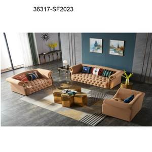 Juego de sofás italianos de lujo de terciopelo y con tela de cuero, sofá cama de estilo combinado para muebles de sala de estar de Hotel 36317-SF2023 - Product Image 1