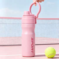Bouteille d'eau sport créative isotherme anti-fuite pour activités de plein air, en acier inoxydable à double paroi avec poignée et paille