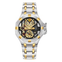 LOOKWORLD 3068 Nouvelle montre pour homme de style professionnel à double face ajourée et transparente, avec quartz et perles, boîtier en alliage et bracelet en acier inoxydable