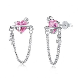 Dylam Mesmerizing S925 <b>Silver</b> Rhodium Plated Pinky 5A Cubic Zircon Zirconia Link <b>Chain</b> Jewelry Stud <b>Earrings</b> for Women - Product Image 1