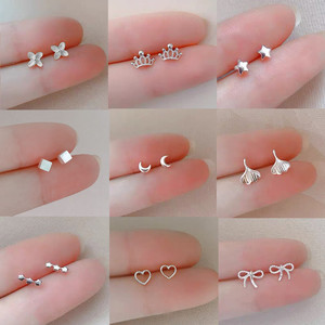 Boucles d'oreilles tibétaines en argent, forme fleur, nœud, étoile, papillon, cube, pour femmes, bijoux à la mode, usage quotidien - Product Image 2