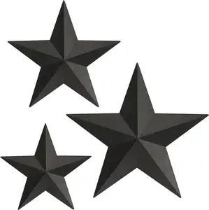 Metal Black Star Galvanized Hanging Wall Decor 3D 13/11/9.5 Inch Wall Art for Office Living Room Bedroom