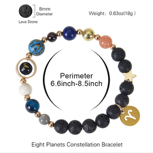 Bracelet à perles de 8 mm avec gravure <span class=keywords><strong>des</strong></span> huit planètes et <span class=keywords><strong>des</strong></span> douze constellations, bijoux tendance - Product Image 3