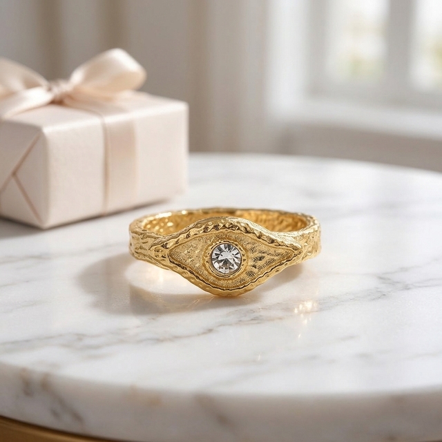 Trendy Geometric Unity Eye Ring 14K Gold 925 Sterling Silver with Rhodium Plating for Engagement or Personalized Wedding