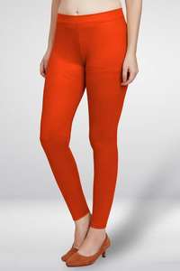 <b>Women</b> Solid Orange Stretchable Leggings Comfortable Slim Fit Casual Wear Pants - Product Image 3