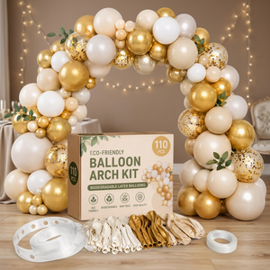 Kit d'arche de ballons 110 pièces en latex biodégradable or et blanc nacré, décoration de fête écologique pour événements - Product Image 2