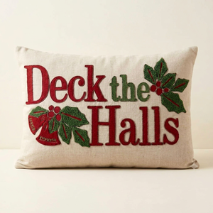 Deck the Halls Embroidered Cotton Linen <b>Pillow</b> Cover Rectangle Christmas Decor Home Cushion <b>Case</b> Classic Style - Product Image 1