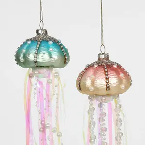 Vidro Artificial Artesanal Soprado Vida Marinha Jellyfish Estatueta Enfeites De Natal Pendurado Bauble Eco-friendly