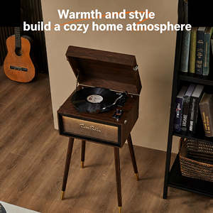 Tocadiscos Retro en Oferta, Reproductor de Discos Todo en Uno, Tocadiscos de Pie con Bluetooth, 3 Velocidades, Reproductor de FM, USB, Audio de Alta Fidelidad - Product Image 4