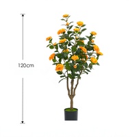 Grandes fleurs artificielles en pot, arbres de camélia artificiels d'intérieur et d'extérieur, bonsaïs de camélias avec fleurs orange, vente en gros