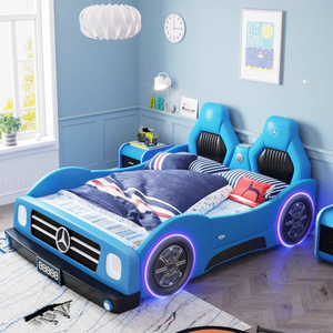 Nouveau lit de voiture pour enfants JINS pour garçons lit double/pleine grandeur en bois moderne rembourrage en microfibre mobilier de chambre à coucher confortable et doux - Product Image 1