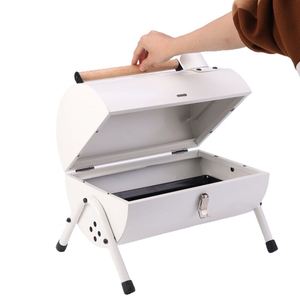 Portable Modern Iron Folding Charcoal <b>Grill</b> Mini Barrel <b>BBQ</b> Stove Adjustable Height Wooden Handle for Camping Picnic Travel - Product Image 2