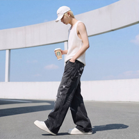 Pantalones Vaqueros Retro Desgastados para Hombre, Pantalones Acampanados, Pantalones Voluminosos con Estilo Informal, Estilo Versátil Lavado y Desgastado