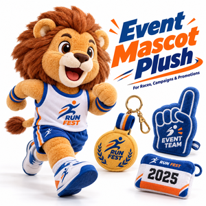 Peluche de Mascota Personalizado para Eventos, León Corriendo de 30 cm, Personaje Deportivo, Muñeco de Peluche con Logotipo Bordado para Maratón, Juguete de Mascota para Campañas - Product Image 1