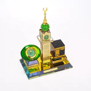 MH-P047 Crystal glass Makkah Mecca Clock Tower with clock crystal religious souvenir