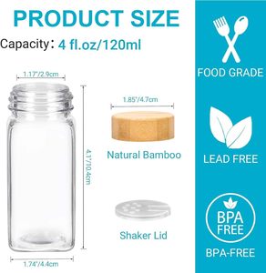 4oz Sal Contenedores de especias Condimento 120ml Cocina Tarro cuadrado de especias con tapa de madera y tapa de Bambú - Product Image 2
