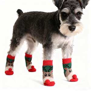 Décorations de Noël pour animaux de compagnie, chaussettes pour chien, 90% coton de haute qualité, design antidérapant pour la semelle - 4 styles différents, 4 pièces/ensemble - Product Image 2