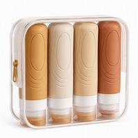 Kits de voyage 4 pièces, flacons de voyage souples en silicone 90 ml (3 oz) avec bouchon à clapet pour emmener en cabine, avec sac de rangement transparent