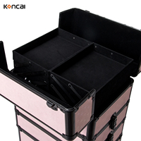 Troli Rias Aluminium yang Dapat Ditumpuk dan Diperluas dengan Baki yang Dapat Diperluas, Desain Terbuka Berlapis-lapis, Kotak Penyimpanan Kosmetik yang Tahan Lama