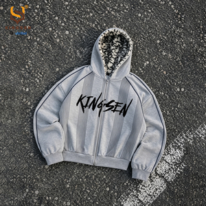 Sweat à capuche personnalisé avec logo, en coton lourd 400 GSM, doublure polaire chaude, broderie, coupe ample, fermeture éclair, pour hommes - Product Image 1