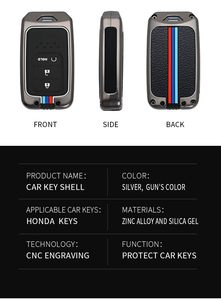 Coque de clé de voiture à distance en alliage de zinc couverture de clé de voiture intelligente avec <span class=keywords><strong>porte</strong></span>-clés en métal adapté pour <span class=keywords><strong>Honda</strong></span> Accord <span class=keywords><strong>Civic</strong></span> Vezel Odyssey Elysion CR - Product Image 5