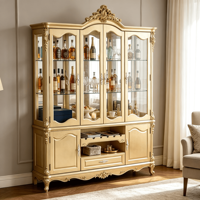 Vitrine à vin en bois doré de style royal européen, vitrine à portes vitrées avec tiroir pour maison, villa, hôtel, personnalisable