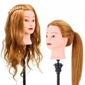 Cabeza de Maniquí de pelo <span class=keywords><strong>Real</strong></span> 100%, cabeza de entrenamiento de peluquería, cabeza de muñeca de cosmetología para teñir, cortar, trenzar - Product Image 1