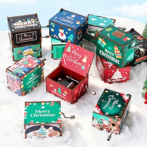 Boîte à musique en bois à manivelle pour Noël, Navidad, Nouvel An, cadeaux pour enfants, décoration de la maison, boîtes musicales sculptées - Product Image 1