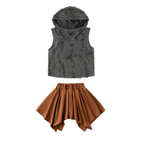 Costumes de danse jazz pour filles, style cowgirl western, haut court gris anthracite vieilli, jupe irrégulière marron, pour spectacle scénique enfant