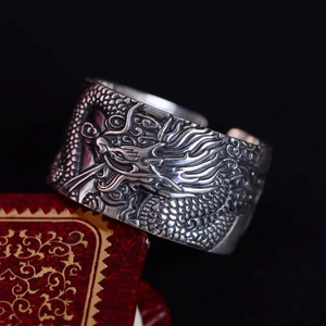 EAL 925 Silver ENS Iker ings ITH lying Ragon intage UNK phoiphop tytyle Eart uutra nngraved uuddhism Nimal nimewelry - Product Image 6