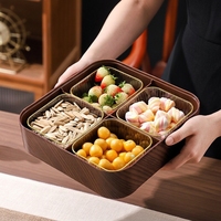 Groothandel Houtennerf Plastic Compartment Snack Fruit Schaal Met Herten Deksel OEM ODM Aangepast Logo voor Noten Fruit Snoep Opslag