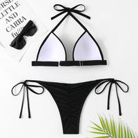 Ensemble de micro bikini 2 pièces sexy push-up personnalisé pour femme, maillot de bain brésilien dos nu uni avec logo frontal, en Spandex/Nylon à séchage rapide