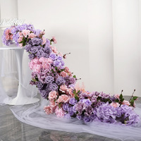 Chemin de table en fleurs artificielles colorées faites à la main, rose arc-en-ciel, pivoine, pour la décoration d'événements de mariage