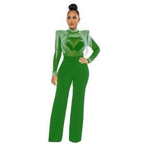 2022 nueva llegada Sexy Clubwear mamelucos para mujer moda Sexy malla Rhinestone <span class=keywords><strong>flecos</strong></span> cremallera pantalones largos <span class=keywords><strong>Mono</strong></span> - Product Image 5