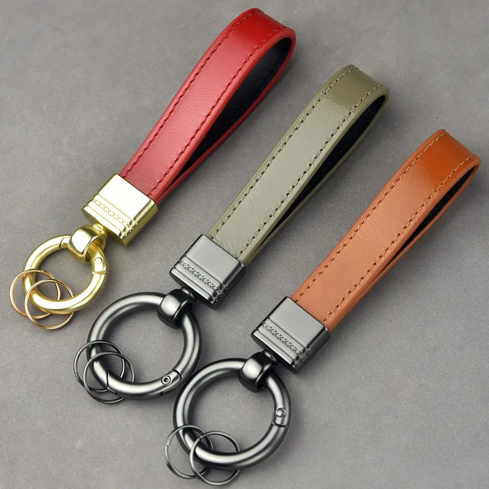 Exquisite Gift Genuine Leather Keychain Oil Wax Head Layer Cowhide Custom Logo Car Key Chains For Women Men Leather Key Chains