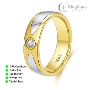 Anel de Prata Esterlina S925 com Inlay de Ouro Bicolor e Pedra Redonda Transparente para Mulheres e Homens, Presente de Dia dos Namorados - Product Image 1