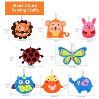 Kit de 8 grandes décorations animales en feutre à coudre soi-même pour enfants, ensemble de bricolage fait main pour tout-petits, activité artistique de maternelle