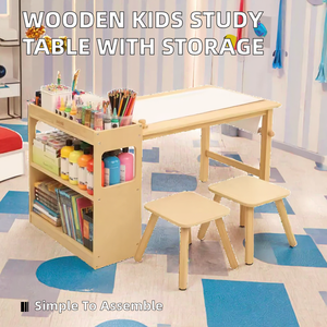 Moderno Conjunto de Mesa de Estudio Creativa de Madera para Niños con Estantería Estereoscópica y Gabinete de Almacenamiento, Fácil de Montar para Uso en Almacenes - Product Image 2
